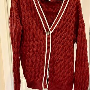 Women’s Burgundy Cable Knit Cardigan Sweater